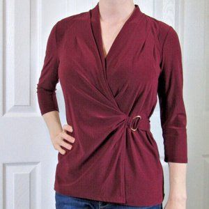 Burgundy Blouse Size XS Wrap Top White House Black Market Designer Quality LS
